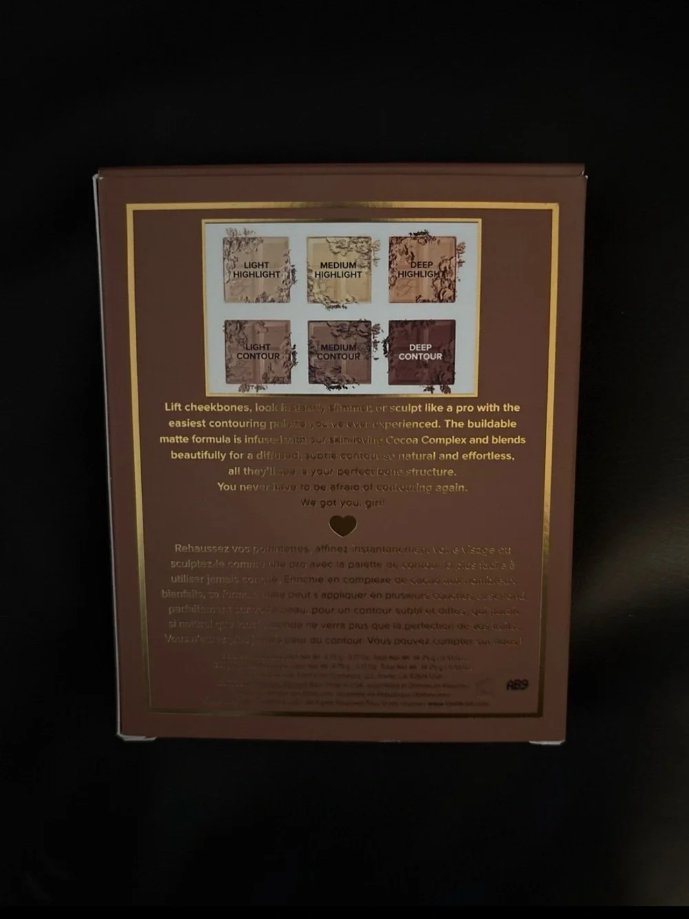 Too Faced Cocoa Contour Palette - Brown with Gold Accents